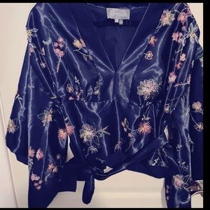 THEIA Floral Garden Satin Embroidered Top